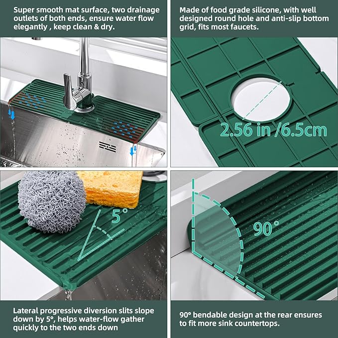 Faucet Mat for Kitchen Sink, Silicone Faucet Handle Drip Catcher Tray, Drying
