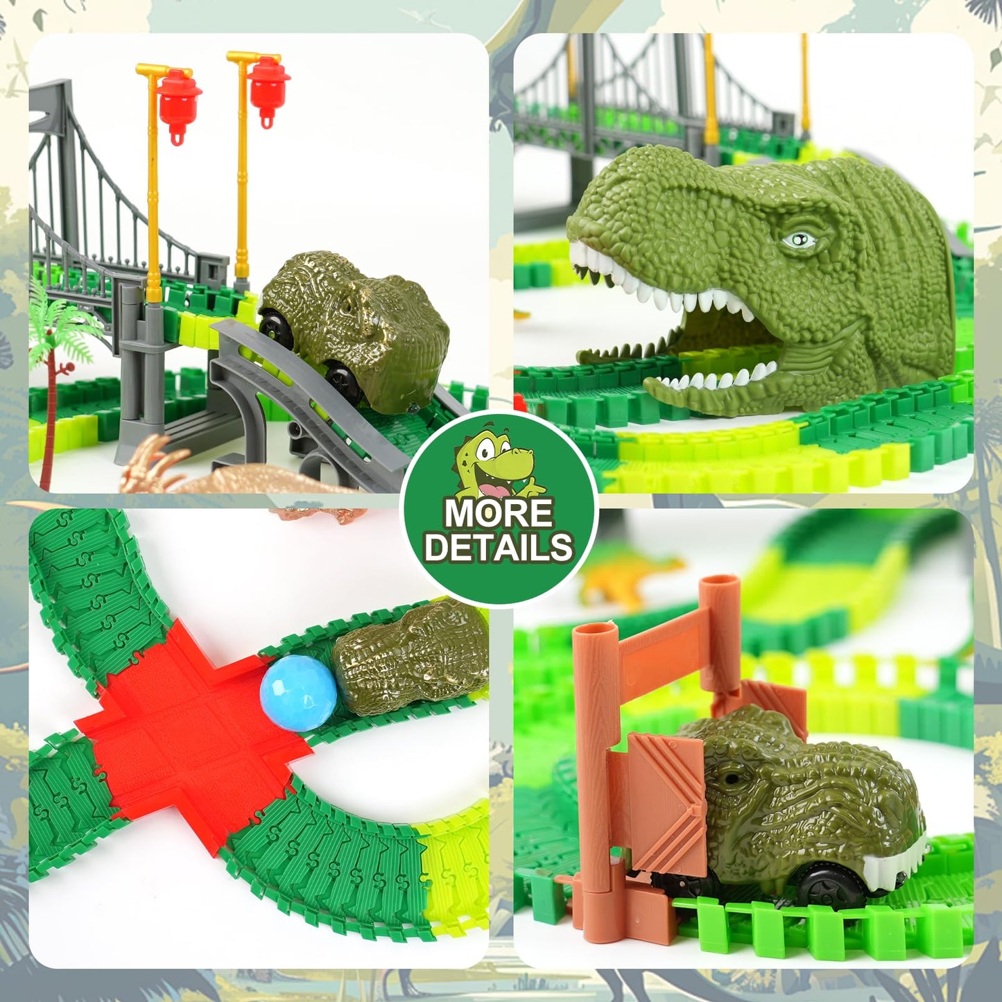 BEMITON Dinosaur Toys Race Car Track, Create a Dinosaur World Road Race, Flexible Dinosaur Track Toys Set, Christmas Birthday Gifts for 3 4 5 6 7 Years Old Boys Girls Kids