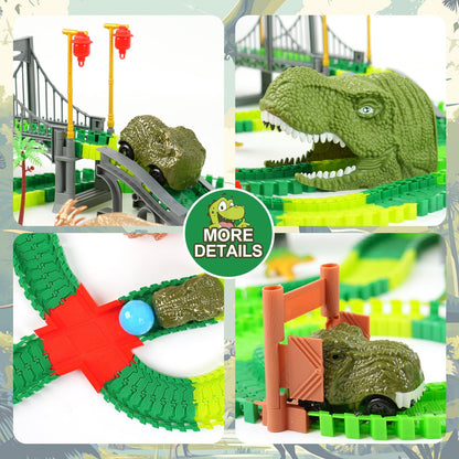 BEMITON Dinosaur Toys Race Car Track, Create a Dinosaur World Road Race, Flexible Dinosaur Track Toys Set, Christmas Birthday Gifts for 3 4 5 6 7 Years Old Boys Girls Kids