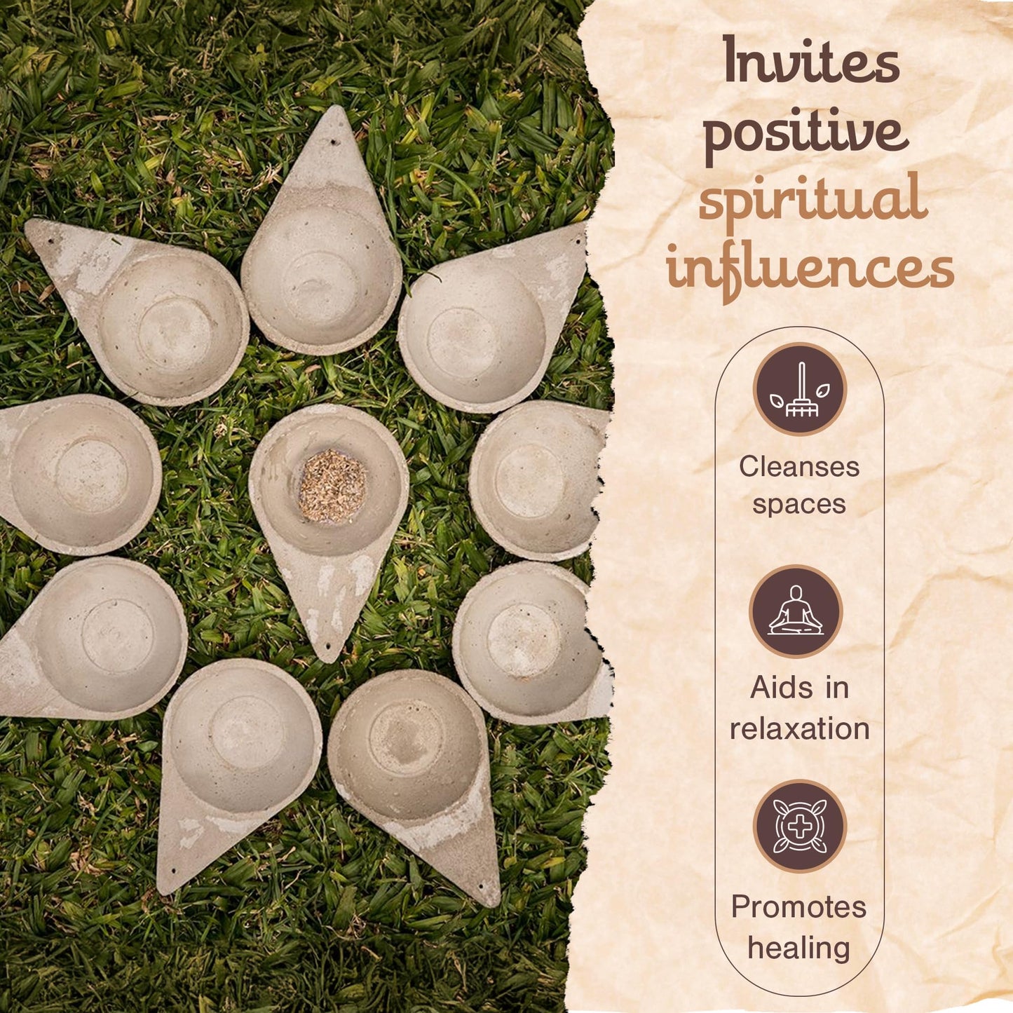 Sagrada Madre Incense Burner, Triangular Sahumador - Hand-Carved Cement Incense Holder, Ash Catcher for Sticks, Cones, Bombs & Smudges - 1 Piece, Perfect for Smudging, Yoga, and Meditation Accessories