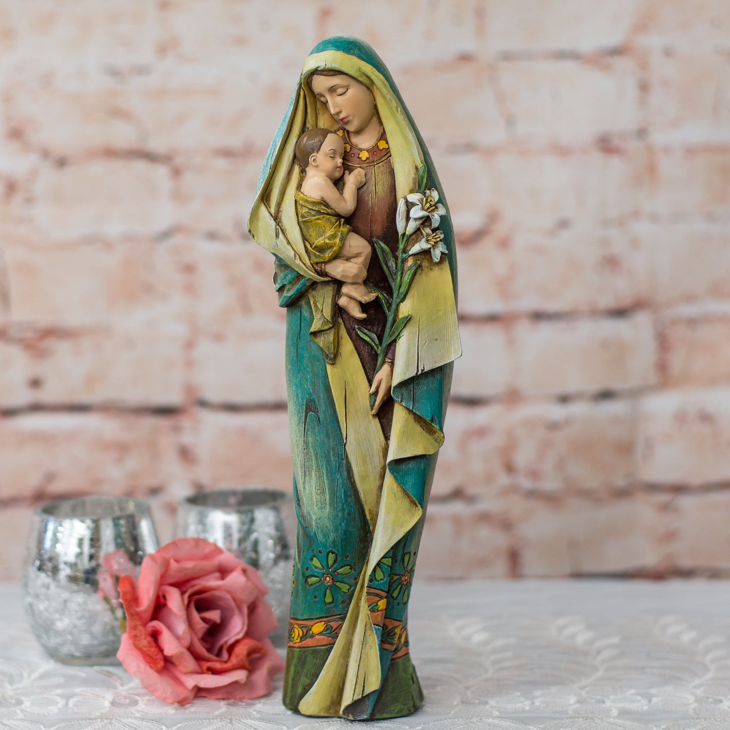 Joseph's Studio by Roman,12.5" H Madonna and Child with Lily Statue, Renaissance Collection Virgin Mary and Baby Jesus Figure, Resin and Stone Religious Decor