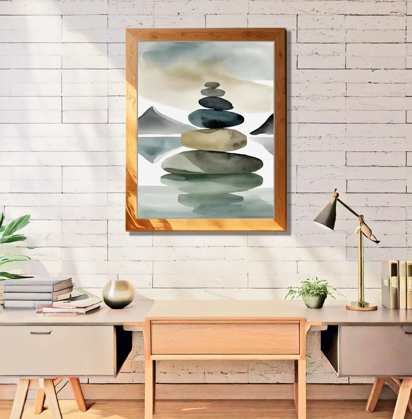 Watercolor Balancing Stones Stacked Illustration Art Print for Yoga Studio Serenity Display, Mint Green Meditation Room Harmony Accent, Beach House Home Office Bedroom Living Area Nursery Dorm Wall Art, Young Yogi Meditator Wellness Enthusiast Teacher Gif