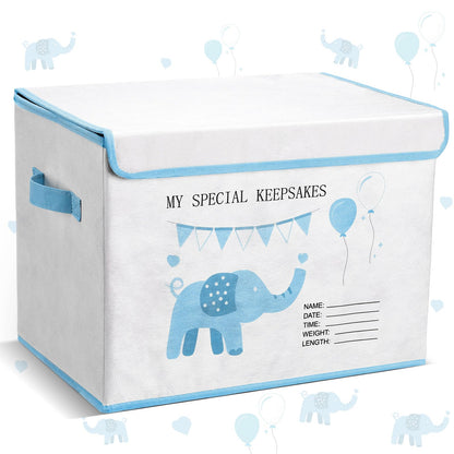 LemonRoad Baby Memory Keepsake Box 16x12x12inch Baby Shower Elephant First Keepsake Box New Parent Newborn Baptismal Birthday Gift for Mementos Travel Loved Ones Treasured Keepsakes(Blue)