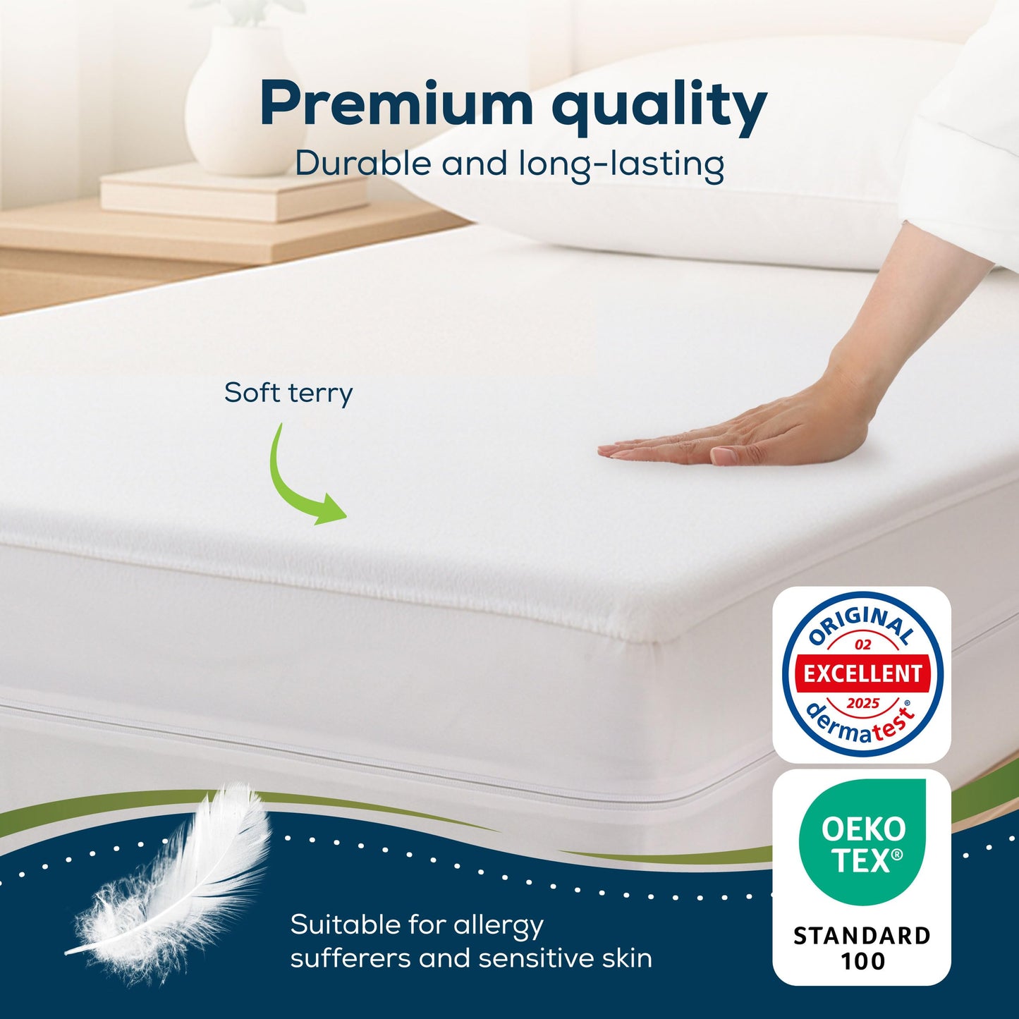 Sensalou Mattress Encasement Waterproof Full – 5-Sided Terry Cover for Guest Rooms, Zipper Closure - Noiseless & Soft, White - Oeko-Tex & Dermatest Certified, Fits 18" Deep