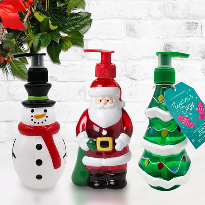 Simple Pleasures Snowman, Santa & Christmas Tree 3 Pack Holiday Soap Dispensers with Scented Liquid Soap: Decorative Hand Pump Refillable Christmas Soap Dispenser for Kitchen and Bathroom Sinks