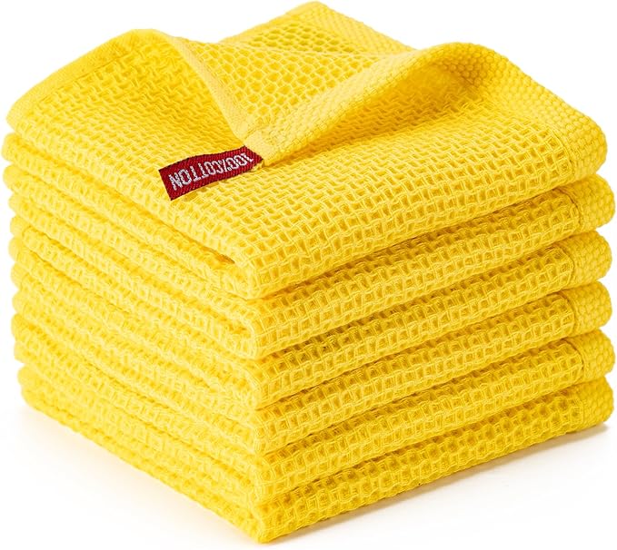 BOOMIBOO 6-Pack Kitchen Dish Cloths, 100% Cotton Waffle Weave, Ultra Soft