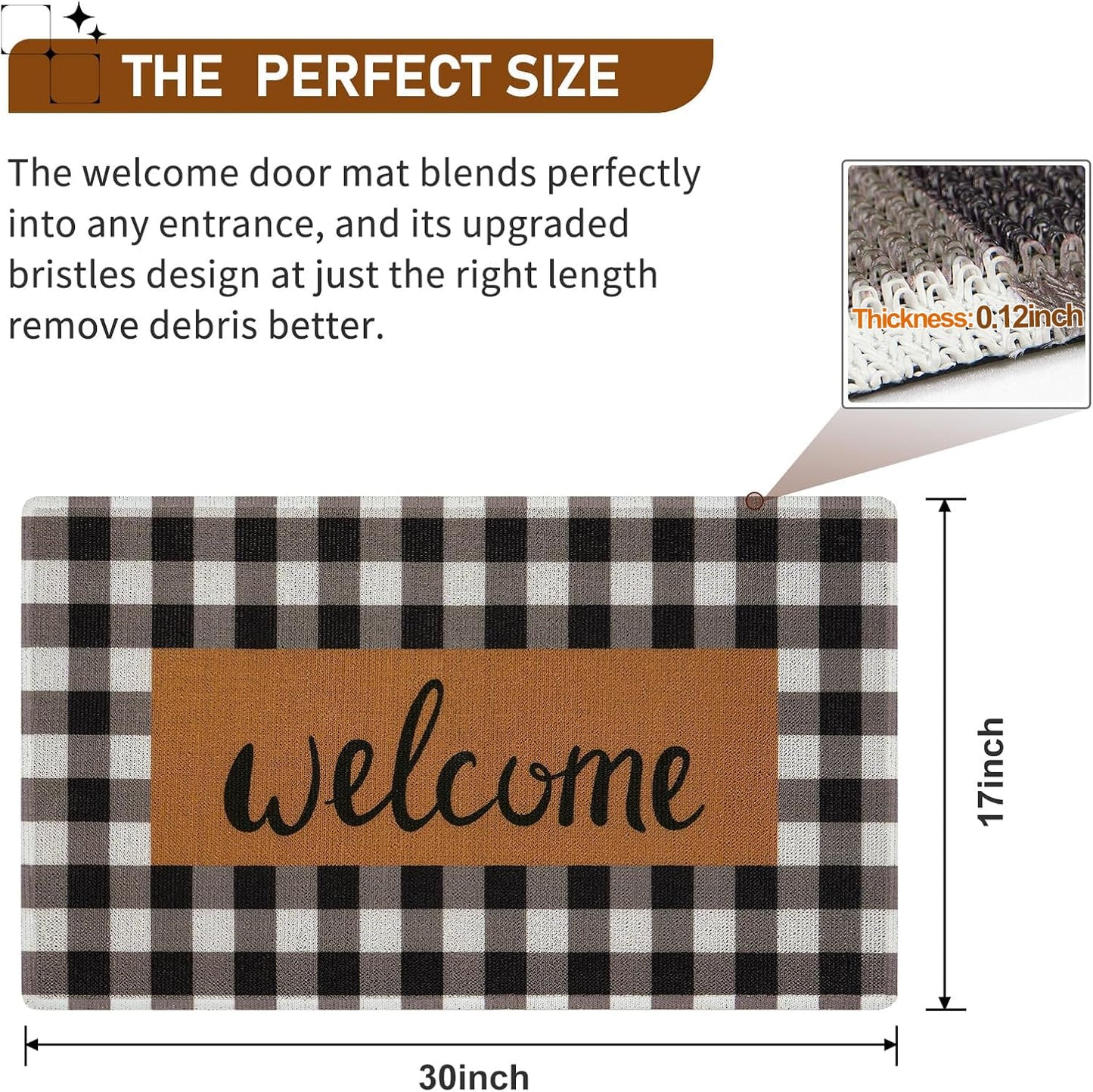 UINI Welcome Mat Outdoor Indoor Door Mats, Heavy Duty Buffalo Plaid Welcome Front Door Mat, Non Slip Durable Entrance Rugs for Outside Entry, Porch, Resist Dirt, 17"x 30"