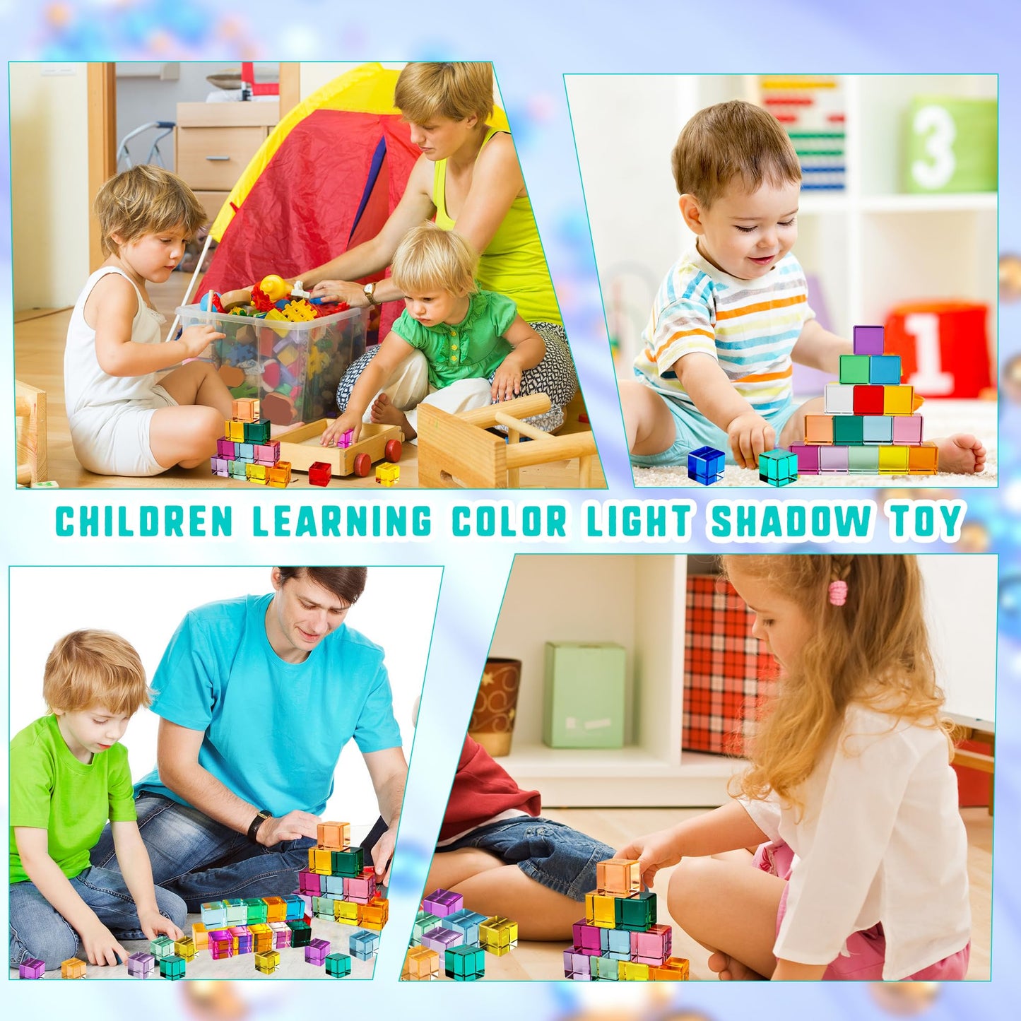 Medanera 24 Pcs Rainbow Blocks Cubes Acrylic Crystal Stacking Gem Cubes Toys Building Blocks Light Shadow Educational Sensory Training for Students Learning Boys Girls Play