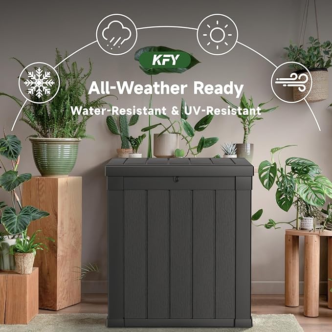 50 gallon deck box,All-weather resin material outdoorstorage box easy to install and portable,Suitable for indoor and outdoor scenes (black)