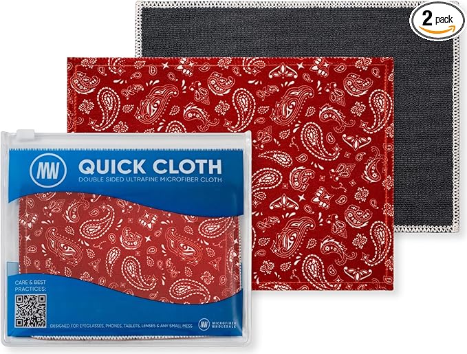 Quick Cloth Microfiber Glasses Cleaning Cloths – 5x7, Paisley Red, 2 Pack