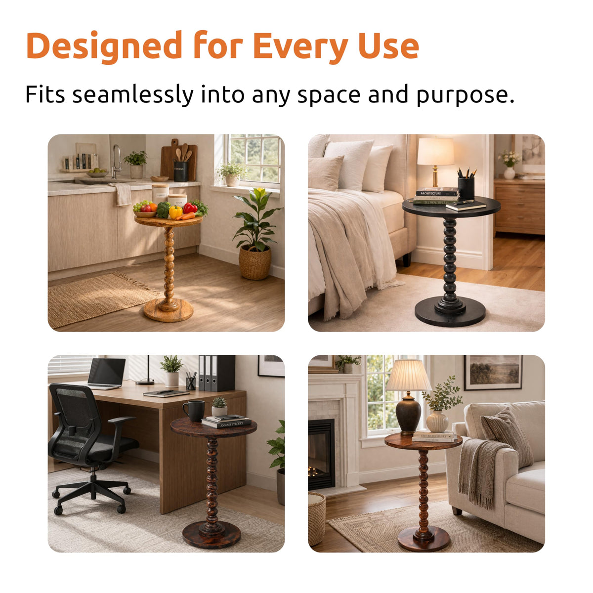 Round Side Table, Small Drink Table for Small Spaces, Modern Accent Nightstand with Solid Wood Leg for Living Room, Bedroom, Corners, and Office- Honey Mango