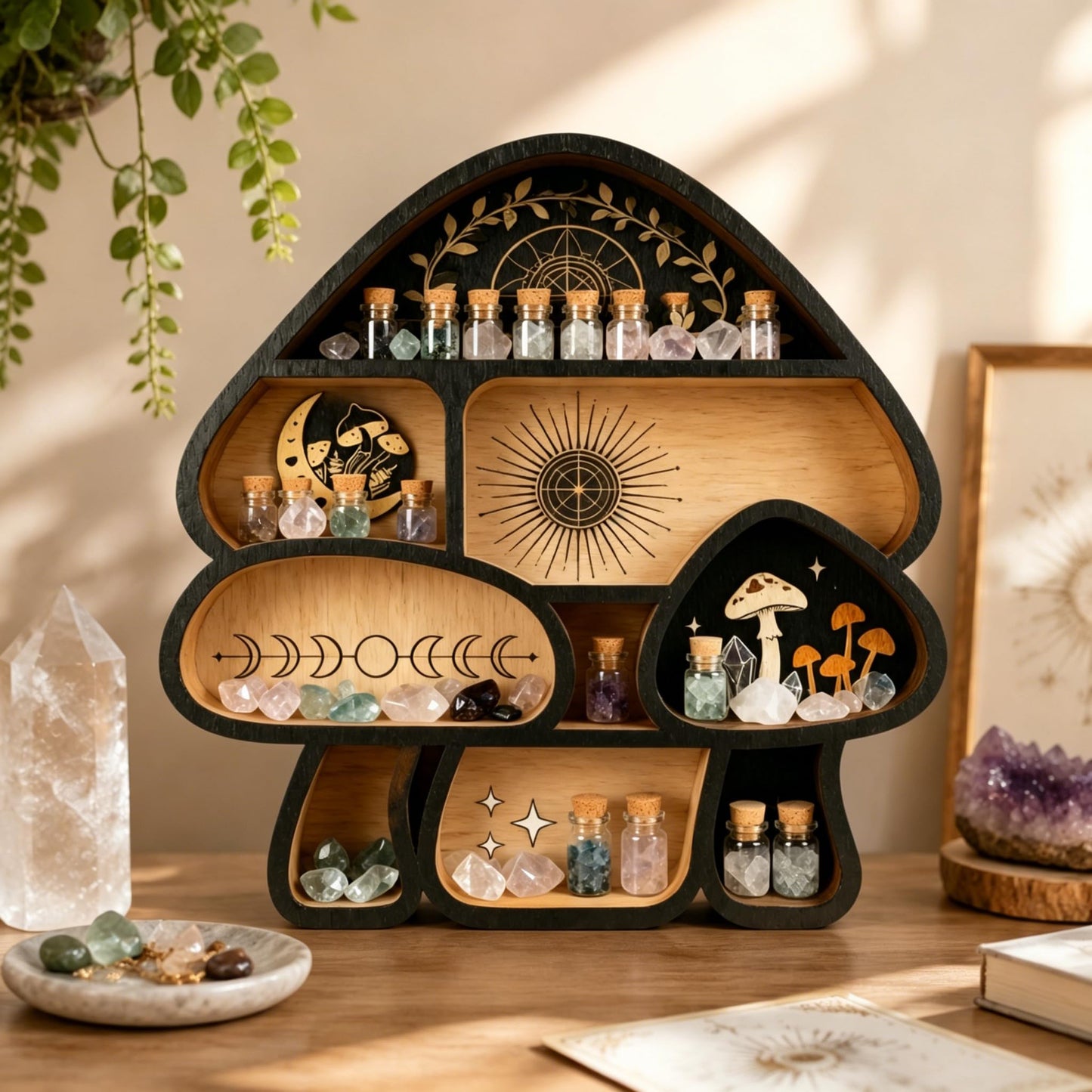 Zetosva Mushroom Crystal Shelf Display, Decor Wall Shelves, Crystal Holder, Mushroom Decorations and Trinket Shelf, Knick Knack Shelf, Unique Aesthetic Home Decor for Bedroom and Living Room
