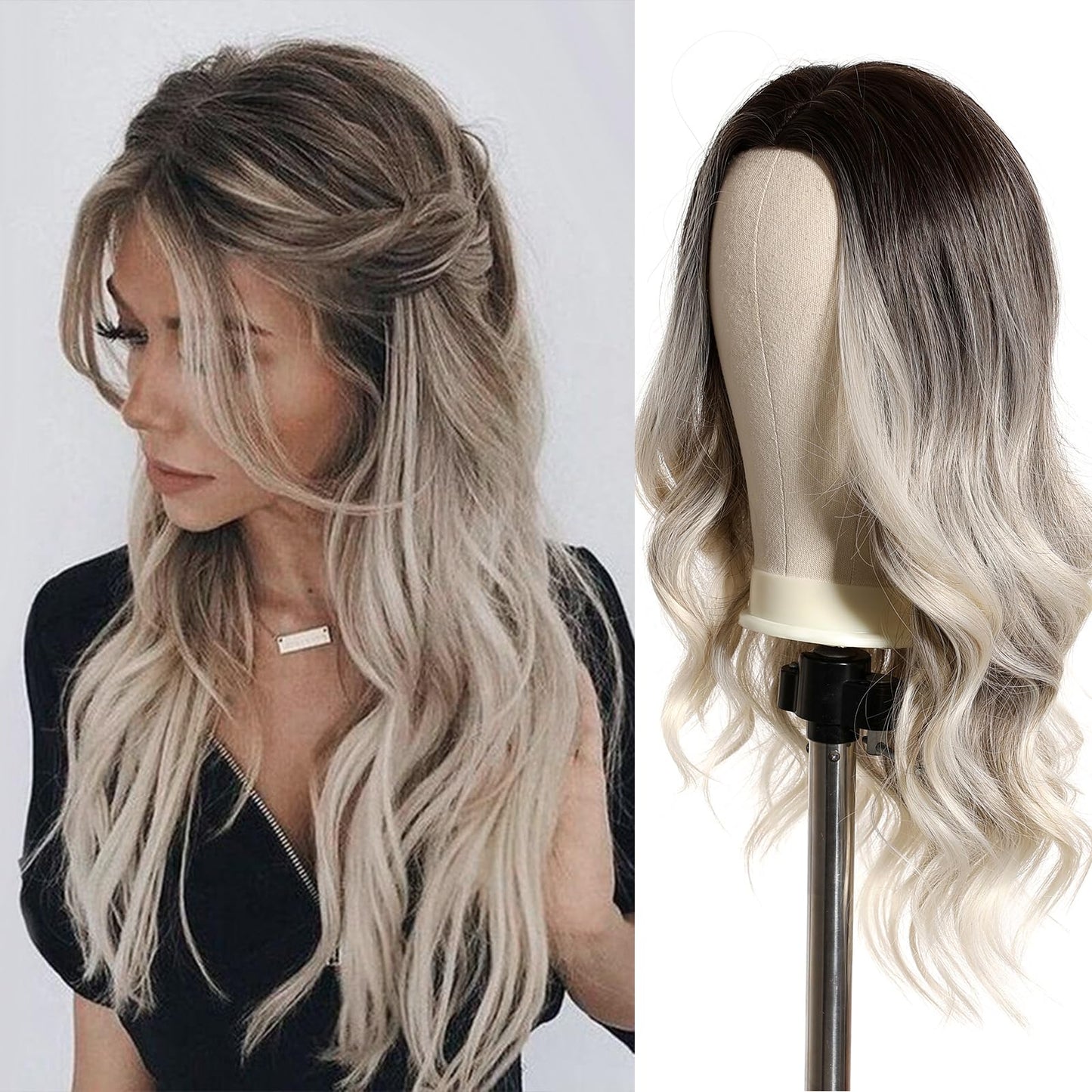 Esmee Long Wavy Ombre Brown to Blonde Wigs for Women Synthetic Hair Heat Resistant Ombre Wig for Daily Party Cosplay Use-24Inches