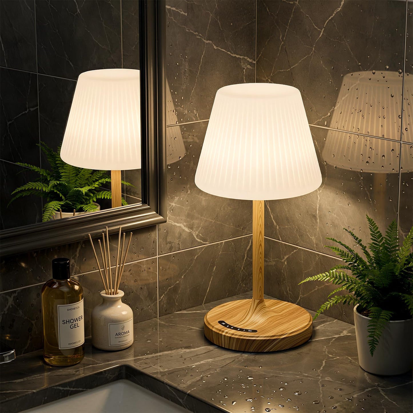 Shower Lamp Waterproof Bathroom Lamp for Inside Shower Bathtub, Rechargeable Cordless Table Lamp with 4000mah Battery, Touch Dimmable Light, Small Relaxing Spa Night Lamp for Bathroom, Kitchen, Desk