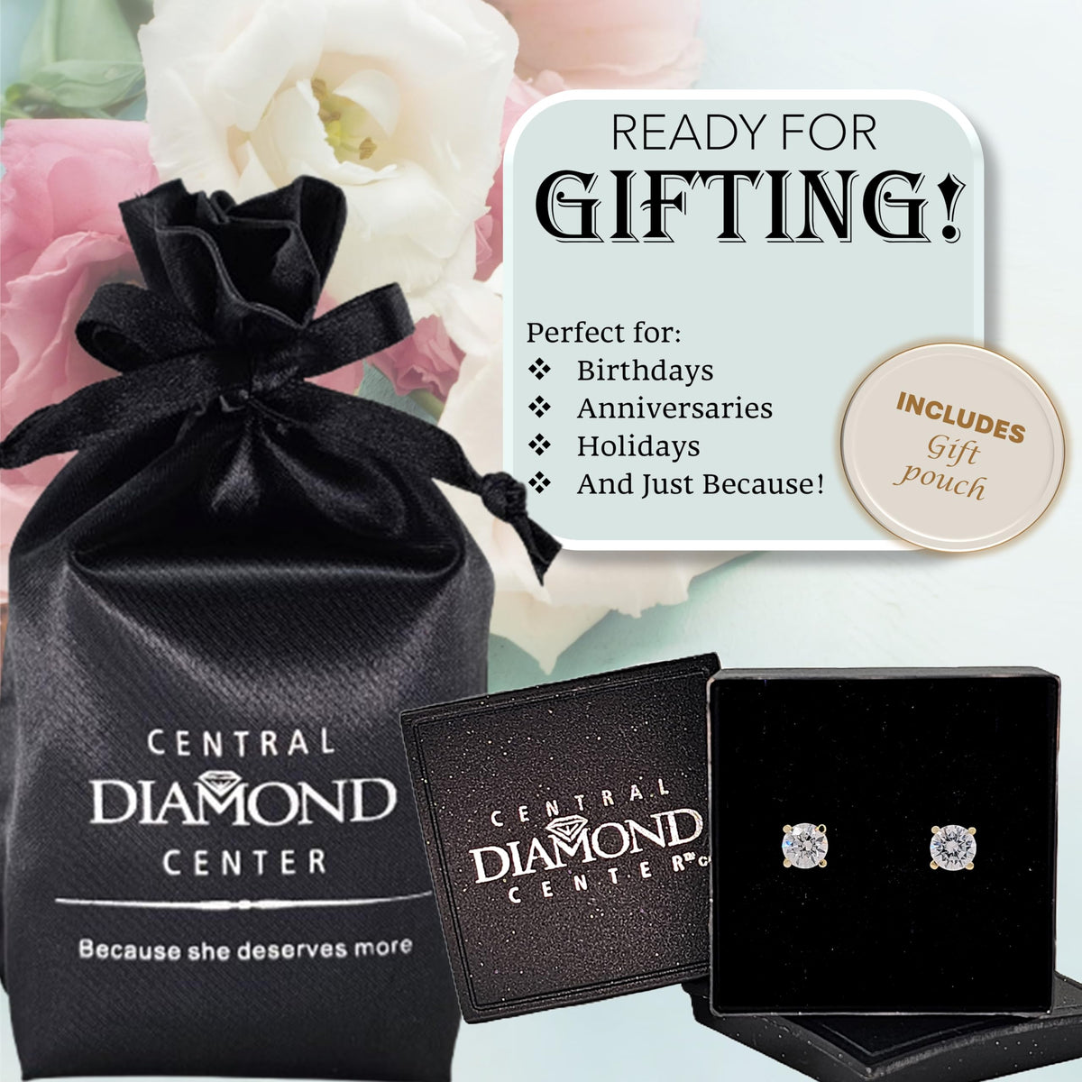 Central Diamond Center Round Simulated Diamond Stud Earrings Hypoallergenic Metal & Sterling Silver CZ - 5.25mm (1.00cttw) Yellow