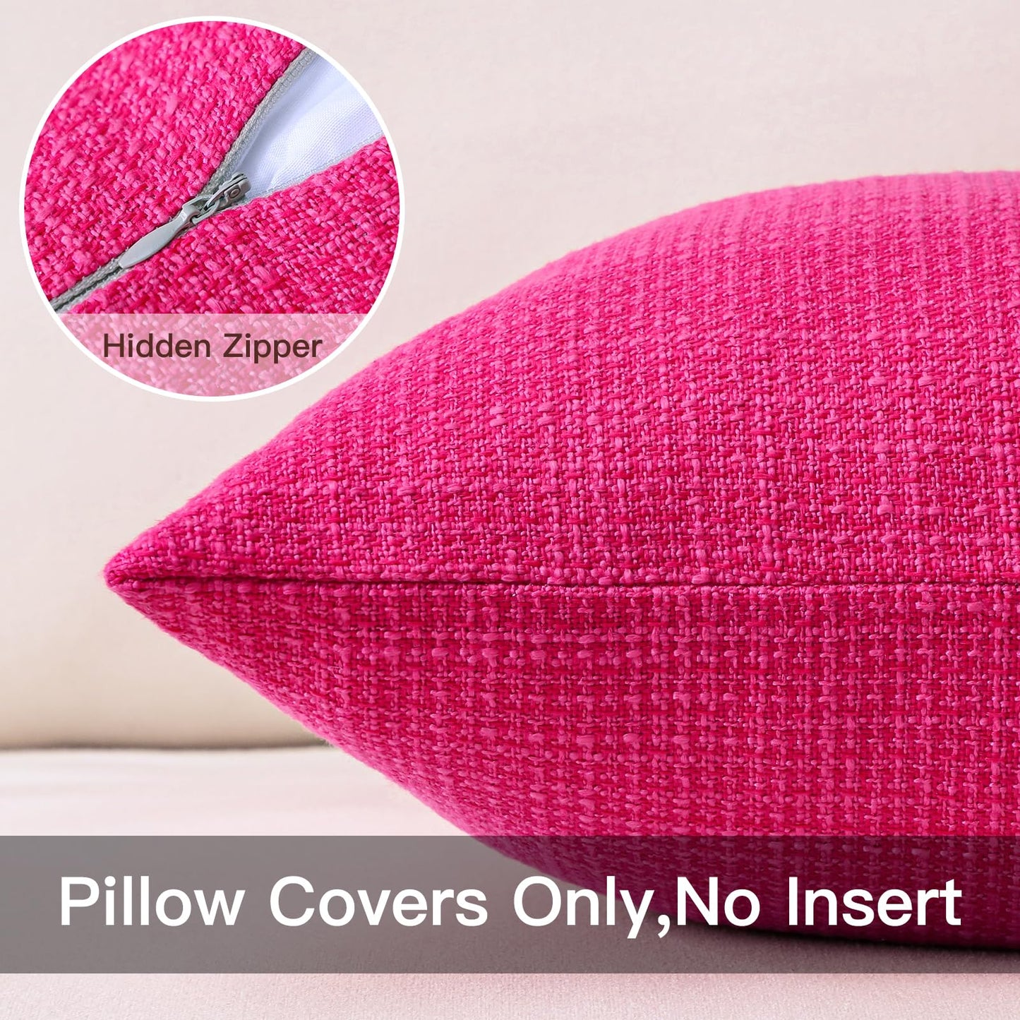 Artscope Outdoor Waterproof Throw Pillow Covers 12x20 Inch Decorative Linen Outdoor Pillows Cushion Case for Patio Couch Sofa - Hot Pink