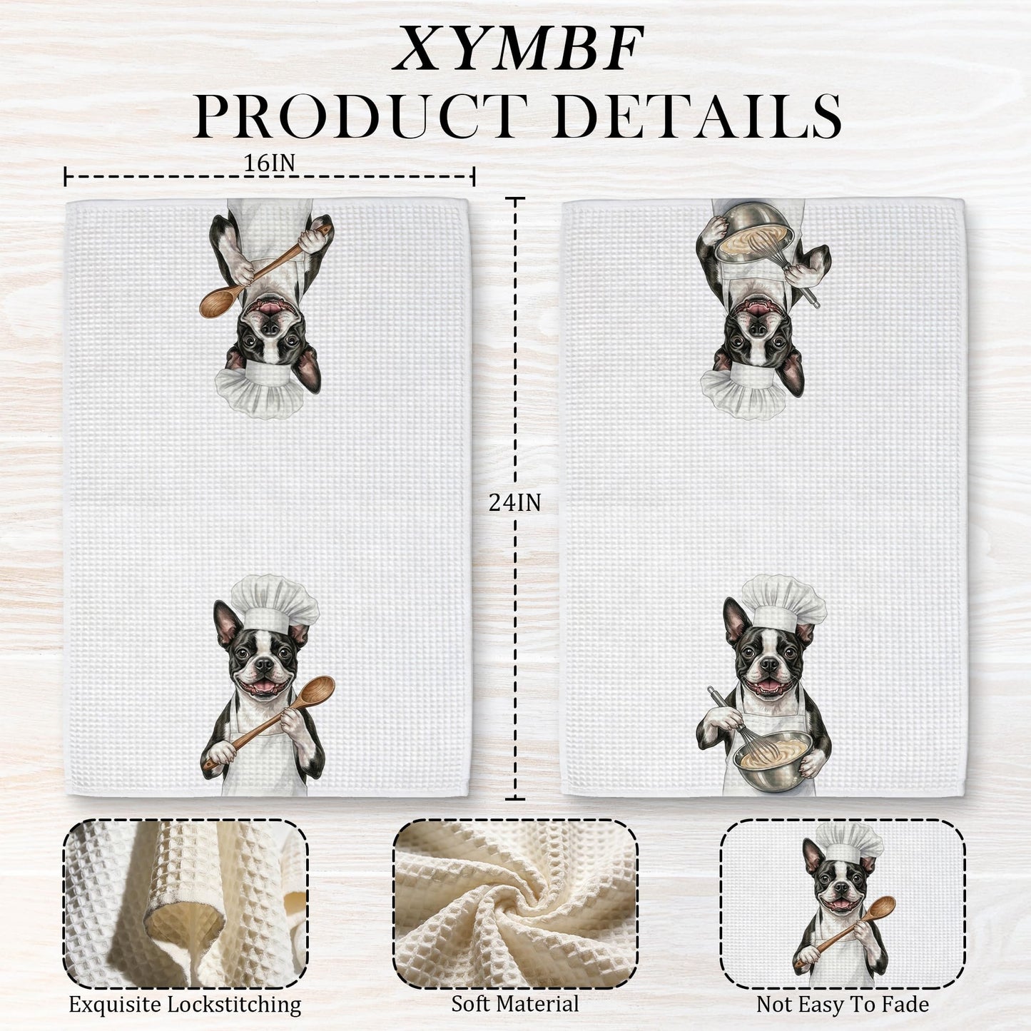 XYMBF Boston Terrier Gifts Kitchen Towels, Boston Terrier Gifts Dish Tea Towel, Puppy Chef Dog Lover Gift Decorative Hand Tea Towels for Kitchen Decor, 16X24 Inch Set of 2