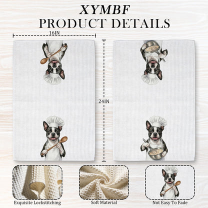 XYMBF Boston Terrier Gifts Kitchen Towels, Boston Terrier Gifts Dish Tea Towel, Puppy Chef Dog Lover Gift Decorative Hand Tea Towels for Kitchen Decor, 16X24 Inch Set of 2