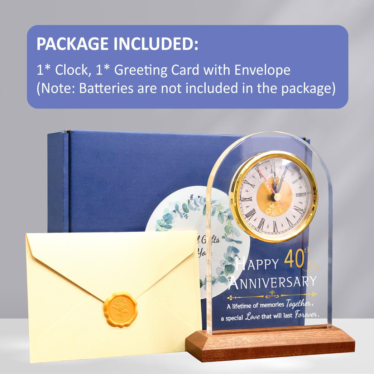 OkiyiD 40th Wedding, Light Up Anniversary Clock with LED Wooden Base for Couples Parents Bedroom Decor, Happy 40th for Husband Wife