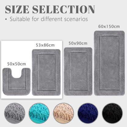 SOANNY Grey Bath Mat Set of 2, High Density Soft Microfiber Non-Slip Bathroom Mats with Water Absorbent, 53x86 cm Bathtub Rug & 50x50 cm Toilet Pedestal Carpet, Shower Rugs Machine Washable