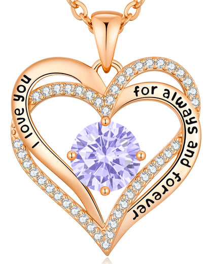 CDE Valentine's Day Gift Forever Love Heart Necklaces for Women, Wedding Anniversary, Birthday Mothers Christmas Day Gifts for Mom, Mother, Wife, S925 Silver Jewelry with Birthstone Pendant