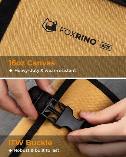 Foxrino Wrench Roll, Wrench Roll Up Pouch, 19-Pocket Heavy Duty Canvas Wrench Organizer Bag for Metric Combination Wrenches, Portable Tool Roll Bag, Gifts for Men for Christmas(Brown, 19+1 Metric)