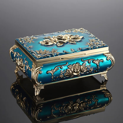 ELLDOO Vintage Music Box, Blue Metal Musical Jewelry Box Keepsake Box, Small Trinket Jewelry Storage Box Gift for Girl Women (Tune: You are My Sunshine)