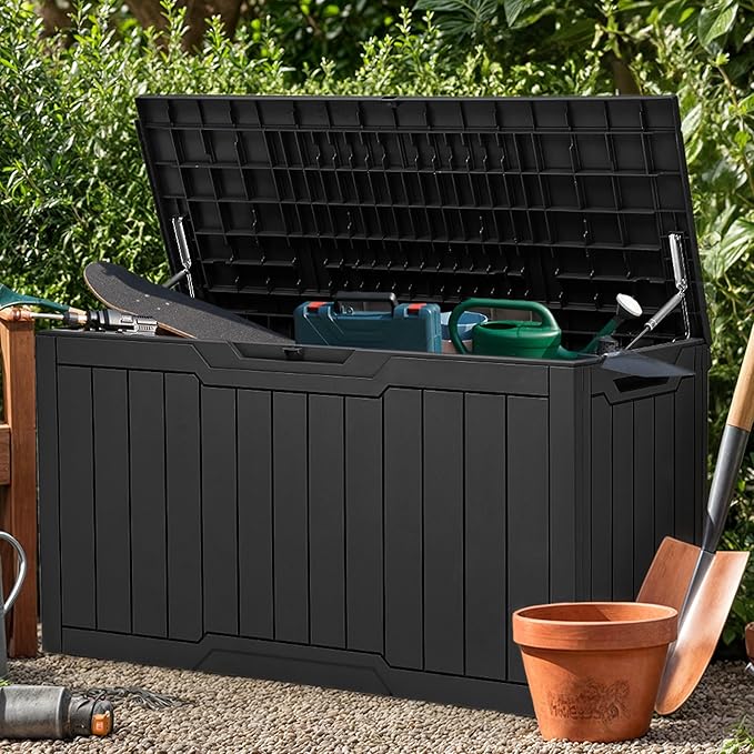 YITAHOME 100 Gallon Resin Deck Box, Weather Resistant Outdoor Storage Box, Lockable Indoor Outdoor Storage for Supplies and Essentials, Black