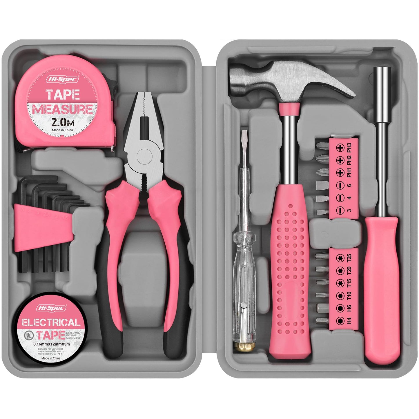 Hi-Spec 24pc Pink Tool Kit for Women – Mini DIY Household Set with Starter Basic Hand Tools for Home & Office, Compact Toolbox for Ladies DIY Projects and Everyday Use