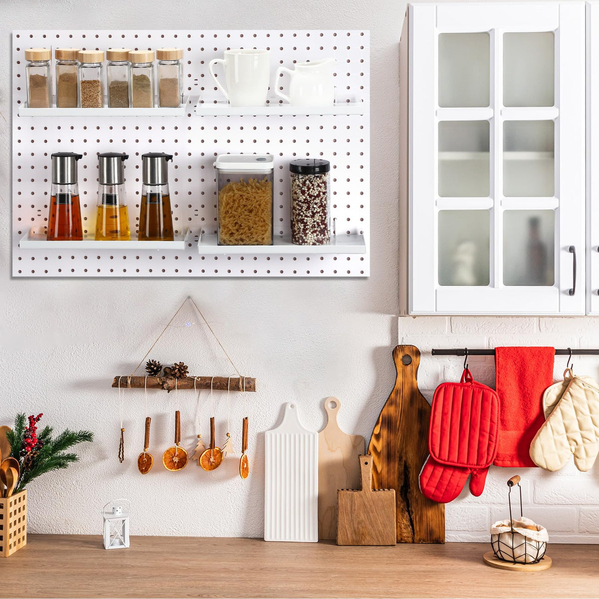 Lineshading 4 Pcs Pegboard Shelves, 12 x 5 Inch Metal Shelf Brackets Pegboard Tray Accessories Wall Organizer for Craft Room Home Garage Nursery Workbench Kitchen (White)