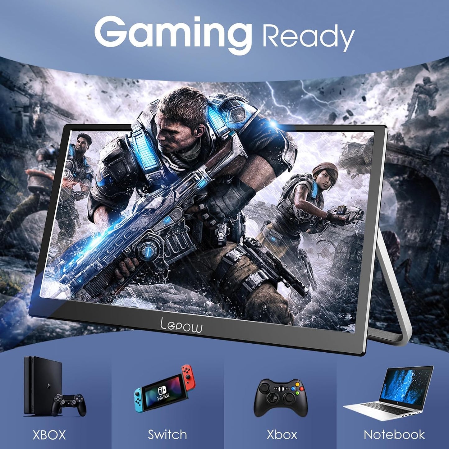 Lepow Portable Monitor 15.6 Inch 2024 C2 Series FHD 1080P USB C HDMI Computer Display IPS Screen with Dual Speakers for Laptop PC PS4 Xbox Phone with Foldable Kickstand, Midnight Black