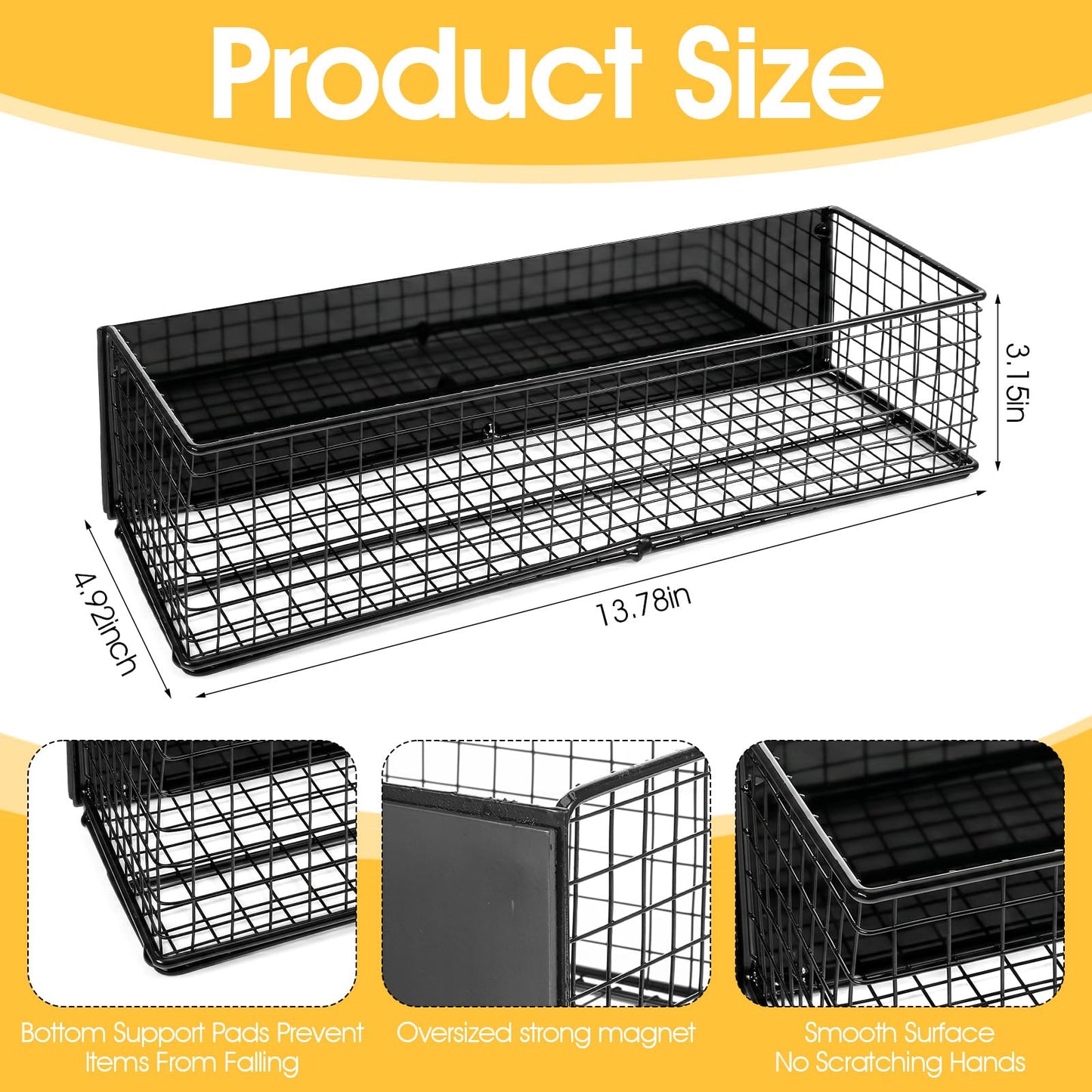 kuyeyzu 2 Pack Magnetic Basket Organizer Holder for Fridge Magnetic Shelf Spice Rack for Whiteboard, Garage, Kitchen, Workshop Black