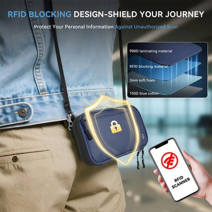 Looxmeer Family Passport Holder, RFID Travel Wallet for Women & Men, Waterproof Document Organiser, Travel Essentials for Credit Cards, Tickets, Cash, Coin, Phone, Pen with Crossbody & Wrist Strap