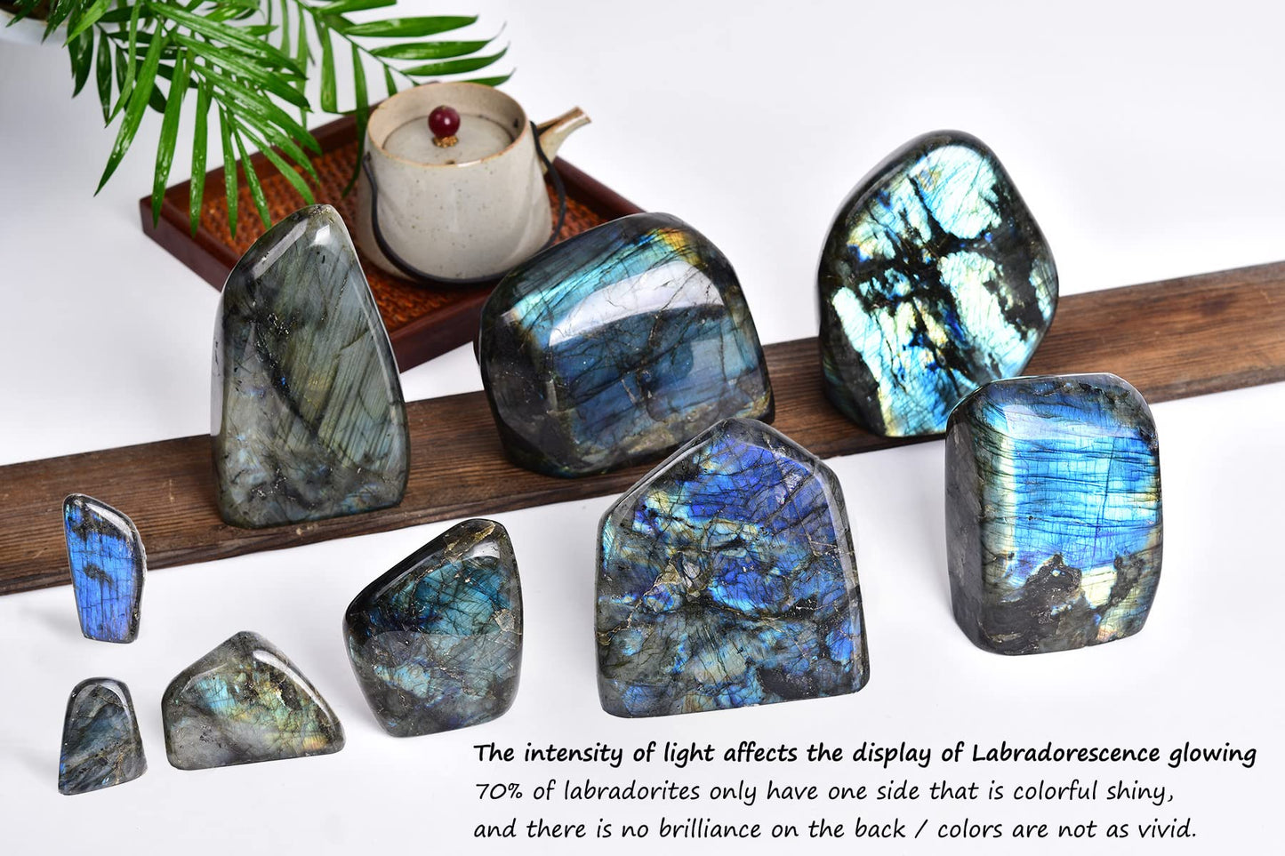 AMOYSTONE Decorative Stone Natural Labradorite Polished Rock Slab Crystal Aura Healing Reiki Home Decor Large 1.3-1.7 LBS