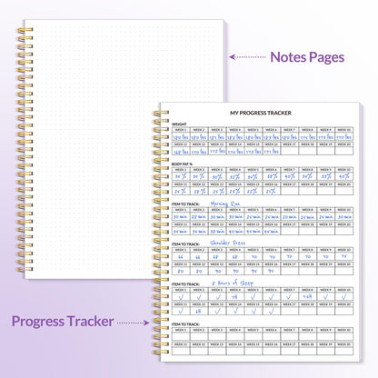 Fitness Journal Workout Planner for Women & Men, A4 (8.5" x 11") Workout Journal Log Book Planner Gift for Track Gym Essentials, Home Workouts, Track Progress, Achieve Wellness Goals, Purple