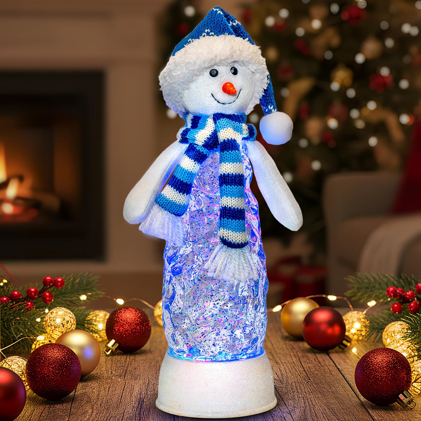 Christmas Snow Globe Lantern Indoor Decor Snowman Christmas with Music,6H Timer,USB Lined/Battery Operated Lighted Lantern for Christmas Festival Decoration Gifts