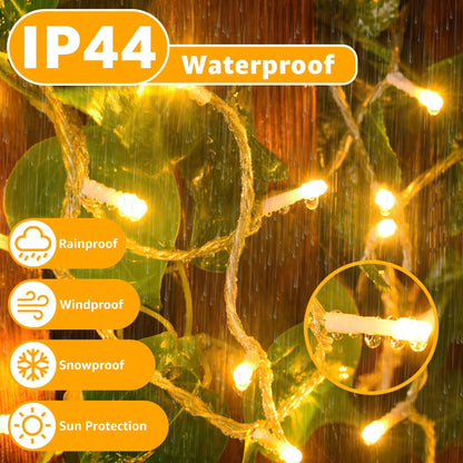 Ollny 20m 200 LED Fairy Lights Mains Powered, Outdoor Waterproof String Light with Remote/Plug/Modes/Timer, Bright Warm White Lighting Outside Indoor Garden Tree Party Wedding Decorations