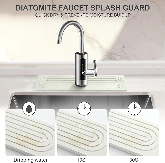 Faucet Mat for Kitchen Sink, Diatomite Fast Drying Stone Sink Tray, Super