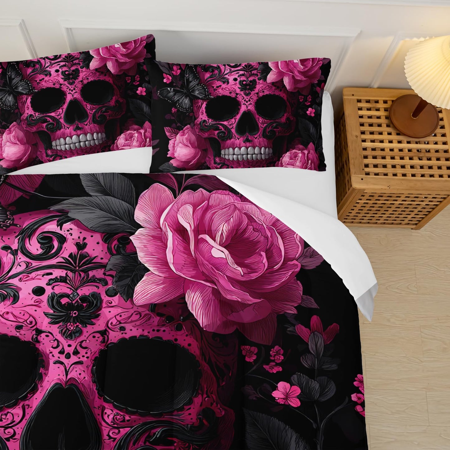 lneffble Skull Comforter Twin Size,Skull Kids Comforter Set,3Pcs Bedding Set Printed Comforter with 2 Pillowcases,Down Alternative,Soft and Lightweight,for All Seasons