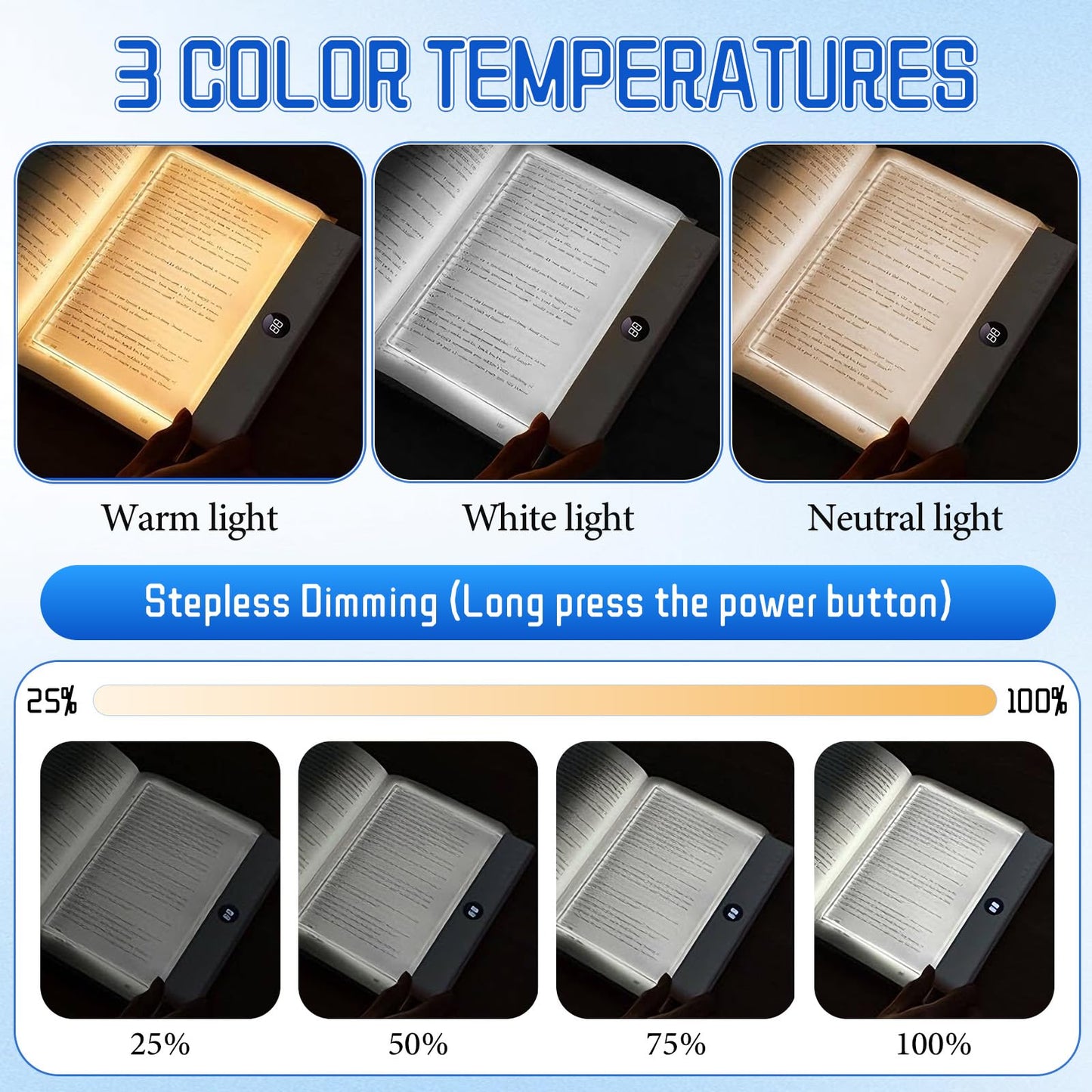 Book Light, Rechargeable Clear LED Flat Reading Light with 3 Colors & Timer, Dimmable Panel Plate Lamp Book Full Page Light for Reading in Bed at Night, for Women Readers Kids Book Lovers (Pink)