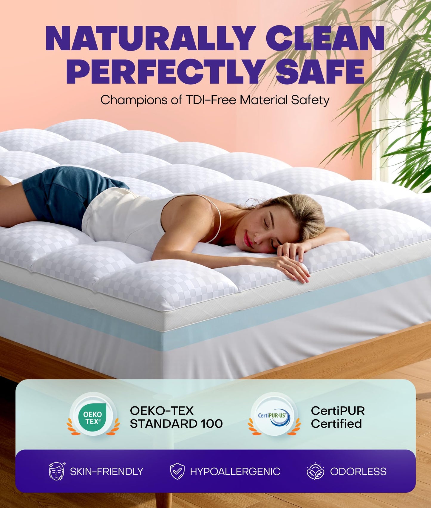 Dual Layer 4 Inch Memory Foam Mattress Topper for Pressure Relief with 4X Support, 2" Pillow Top Full Mattress Topper 50% Viscose Made from Bamboo Plus 2" Cooling Gel Memory Foam Mattress Pad