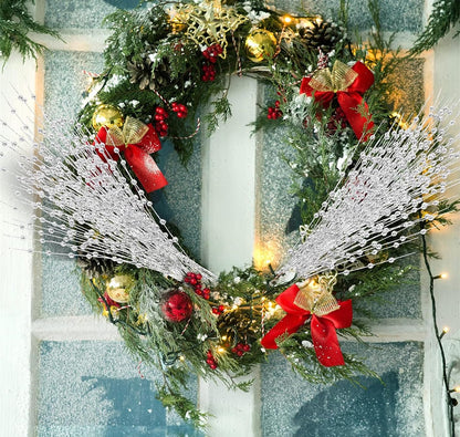 Artificial Glitter Berry Stems Silvery Decorations 17 Inch, Fake Berries Bead Sticks Pick for Halloween Christmas Ornaments Glittery Berries Xmas Tree Wreath Vase Filler Home Decor - Silver 10 Pack