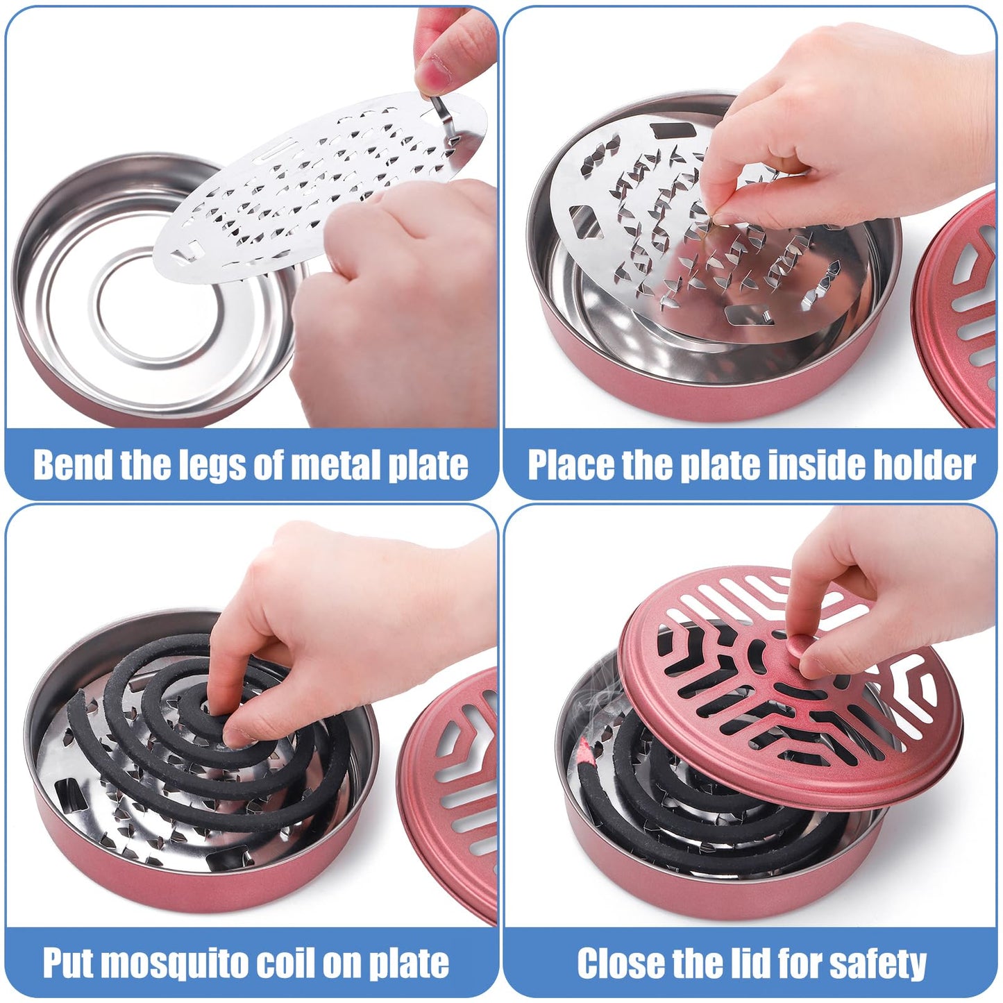 Elsjoy 8 Pack Mosquito Coil Holders, Stainless Steel Incense Coil Burner Portable Mosquito Incense Holder, Metal Mosquito Coil Burner for Home, Camping