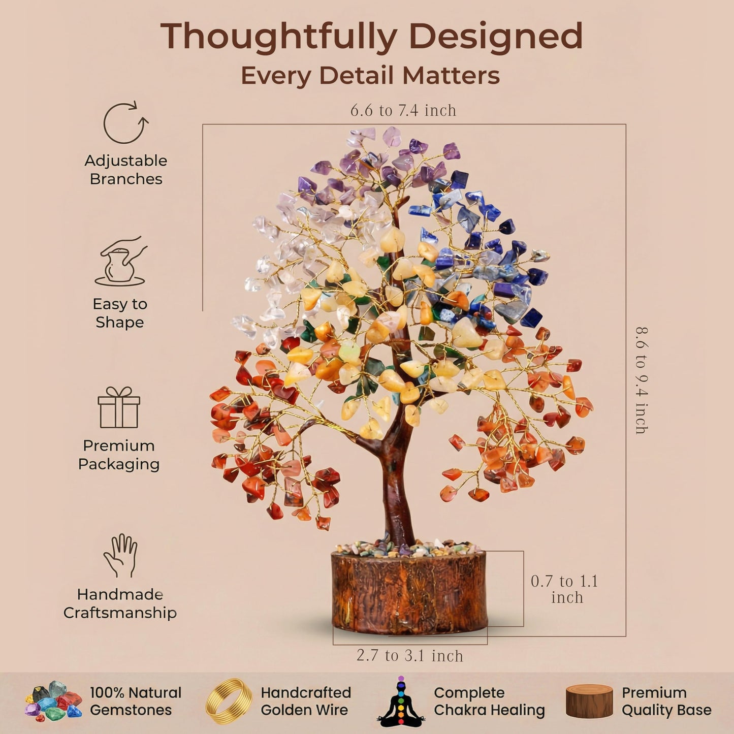Chakra Tree of Life Birthday Gifts for Women, Mom, Sister, Friends, Handmade Healing Crystal Tree Bring Money, Positivity & Good Luck, Boho Home, Room and Office Desk Decor, Unique Fathers Gift