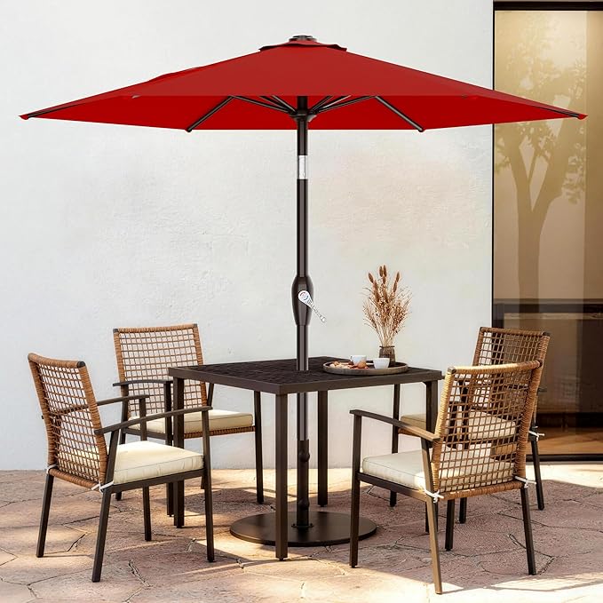 AreShark 7.5FT Patio Umbrella Table Market Umbrella with 6 Sturdy Ribs, Button Tilt/Crank Heavy-Duty Round Outdoor Umbrellas for Garden, Deck, Backyard,and Pool, Red