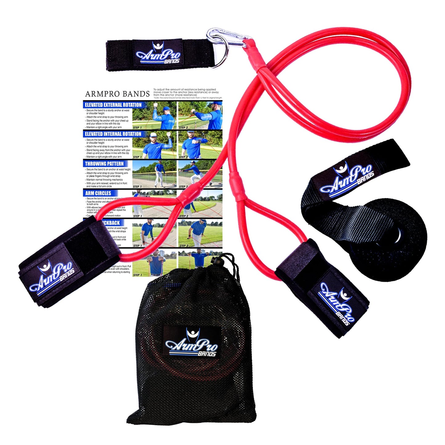 Arm Pro Bands Baseball Softball Resistance Training Bands - Arm Strength, Pitching and Conditioning Equipment, Available in 3 Levels (Youth, Advanced, Elite), Anchor Strap, Door Mount