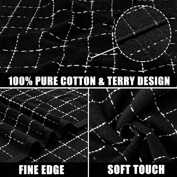Mordimy 100% Cotton Terry Cloth Dish Cloths, Soft and Absorbent Checkered Dish