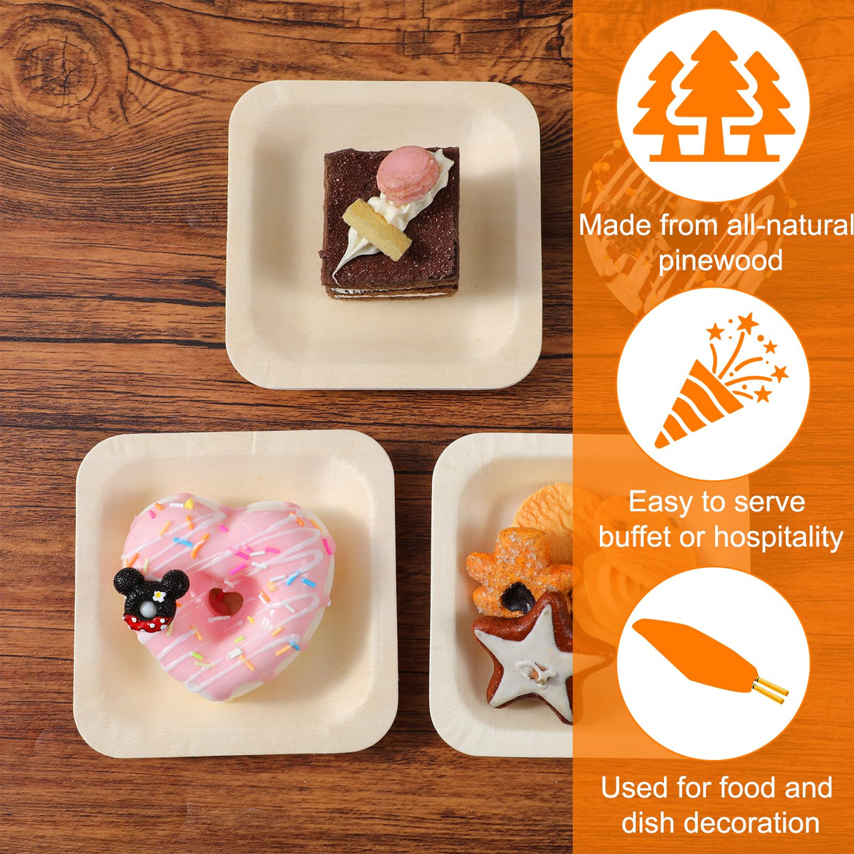 Hpmjz 300Pcs Disposable Square Bowls & Forks Set 4.5 × 4.5 Inch 100Pcs Bamboo Disposable Plates & 200pcs Forks Square Wood Plates for Birthday Party Wedding Events Appetizer Dessert Catering Home Use