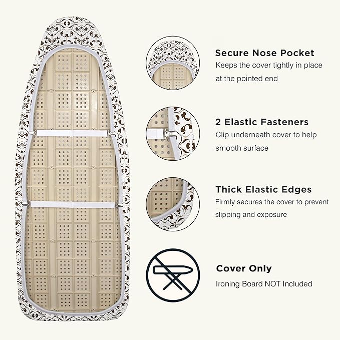 Ironing Board Cover and Pad 18"x49" Extra Thick Natural Cotton, Scorch and