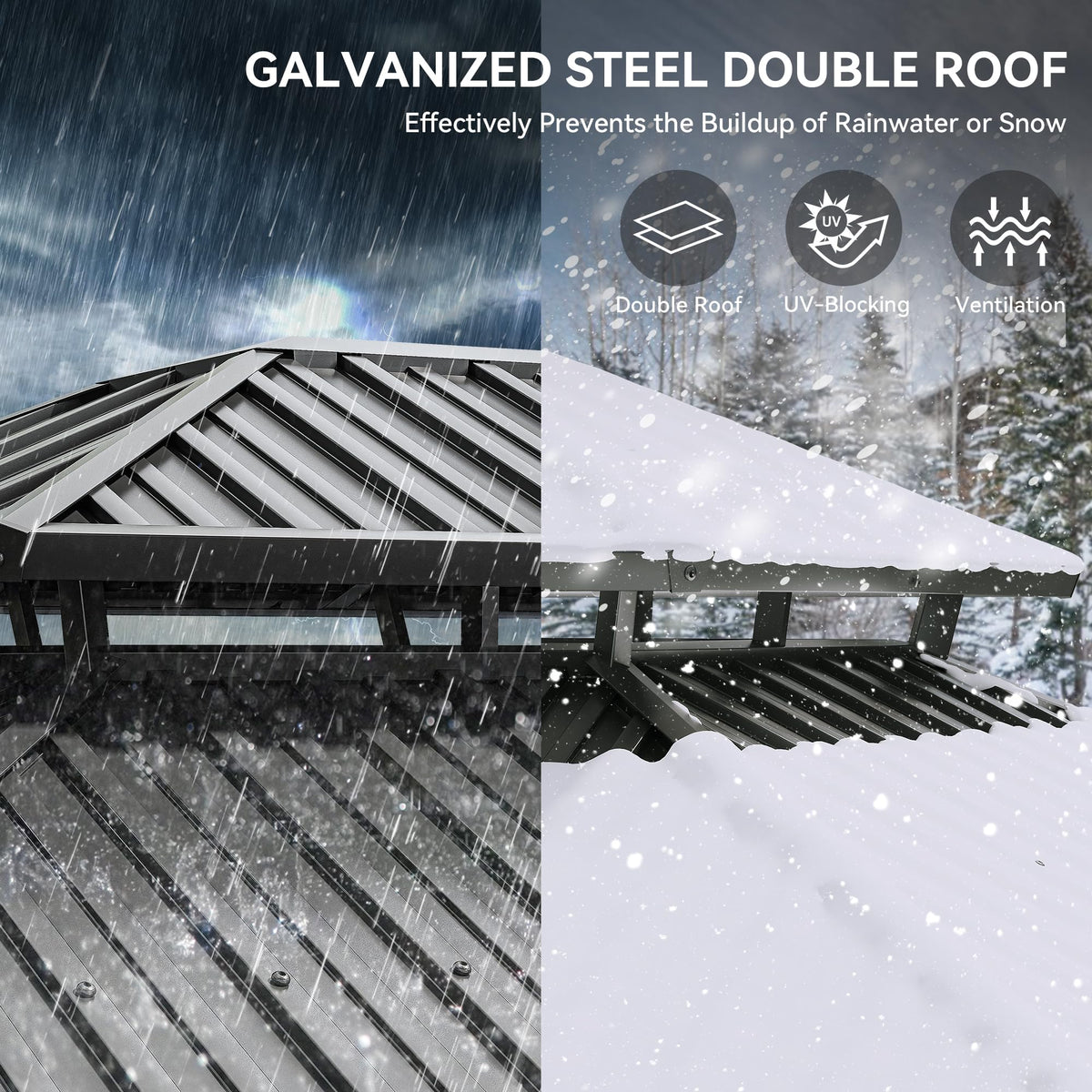 YITAHOME 12X18FT Metal Hardtop Gazebo Double Roof Canopy Galvanized Iron Aluminum Garden Gazebo Curtains Netting for Patios Backyards Decks Lawns